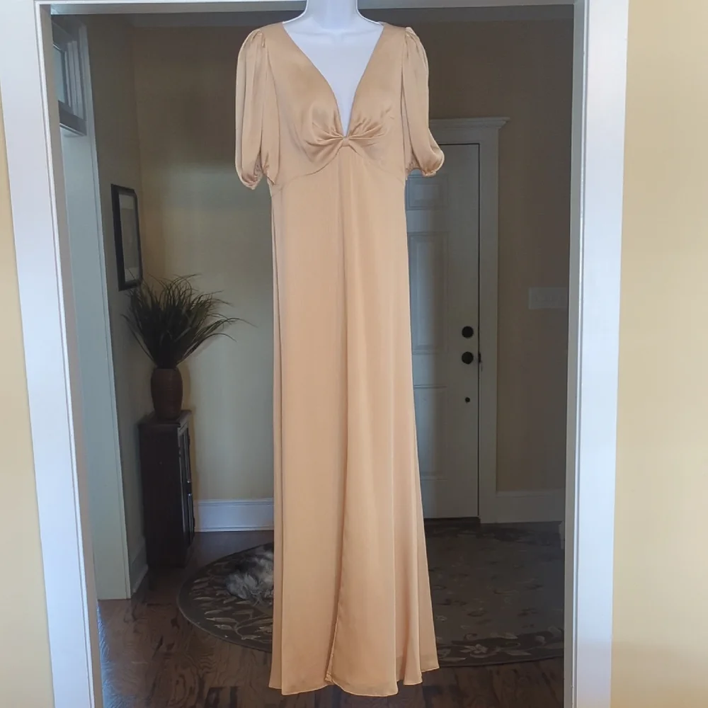 Sachin + Babi Champagne Ruched Maxi Gown - Picture 3 of 6